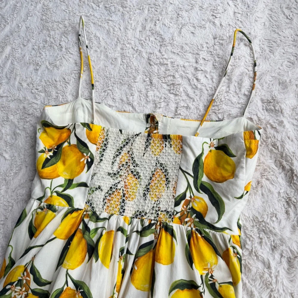 J.Crew Lemon Print Limoncello Dress Regenerative Cotton Button Midi CA663 0 - Picture 7 of 12